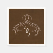 ラインエレガントフローラリネンエスプレッソブラウン結婚ズ スタンダードカクテルナプキン (正面)