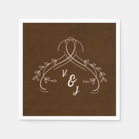 ラインエレガントフローラリネンエスプレッソブラウン結婚ズ スタンダードカクテルナプキン (正面)