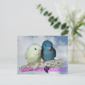 ラインオリエートされたペアのインコ ポストカード (スタンド正面)