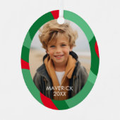 ラインオーガニック抽象芸術アート – 1フォトグリーンレッド メタルオーナメント (正面)