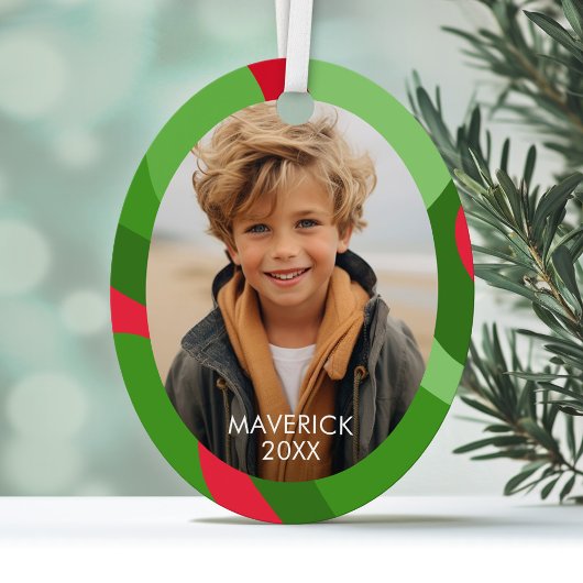 ラインオーガニック抽象芸術アート – 1フォトグリーンレッド メタルオーナメント