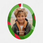 ラインオーガニック抽象芸術アート – 1フォトグリーンレッド メタルオーナメント (正面)