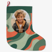 ラインオーガニック抽象芸術アート – 1フォトジェードタンゲリン ラージクリスマスストッキング (正面)