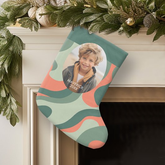 ラインオーガニック抽象芸術アート – 1フォトジェードタンゲリン ラージクリスマスストッキング