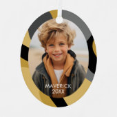 ラインオーガニック抽象芸術アート – 1フォト金ゴールドブラック メタルオーナメント (正面)