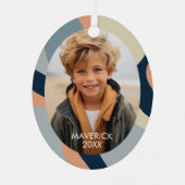 ラインオーガニック抽象芸術アート – 1 Photo Navy Neutral メタルオーナメント (正面)