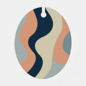 ラインオーガニック抽象芸術アート – 1 Photo Navy Neutral メタルオーナメント (裏面)