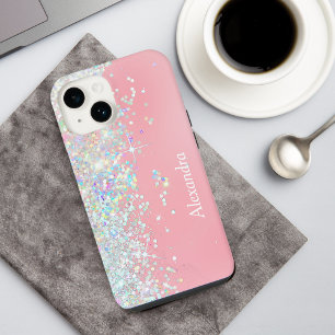 ラインゴーグリッター紙吹雪スターピンク iPhone 14ケース