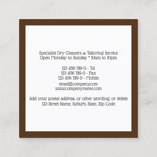 ラインサファリのプリントの洗濯サービスの衣類 スクエア名刺 (裏面)