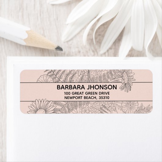 ラインシ描ックピンク赤面フローラ差出人住所 ラベル (インサイチュ)