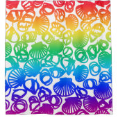 ラインスケッチの虹色の貝殻 シャワーカーテン (正面)