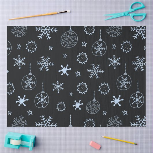 ラインスケッチオーナメントと雪の結晶クリスマス 薄葉紙 (クラフト)