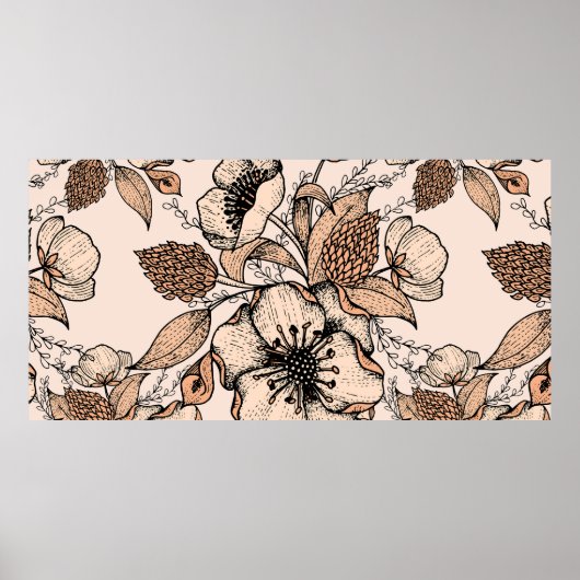 ラインスケッチシームレスパターン。明るい色ヴィンタ ポスター (正面)