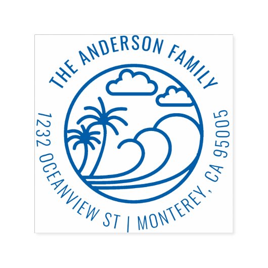 ラインスケッチトロピカルウェーブファミリー差出人住所 セルフインキングスタンプ (デザイン)