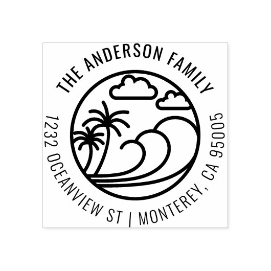 ラインスケッチトロピカルウェーブファミリー差出人住所 ラバースタンプ (インプリント)