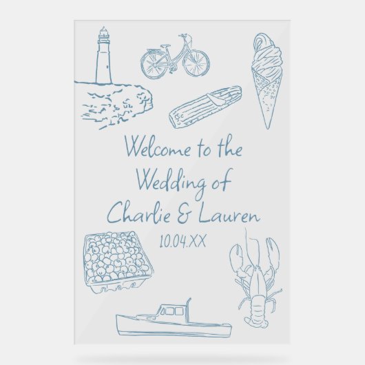 ラインスケッチニュー結婚イングランドの歓迎サイン アクリルサイン (正面)