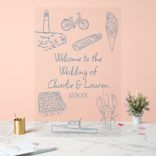 ラインスケッチニュー結婚イングランドの歓迎サイン アクリルサイン (ウェディング)