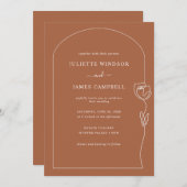 ラインスケッチバラフラワーテラコッタ結婚ズ 招待状 (正面/裏面)