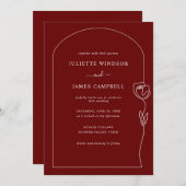 ラインスケッチバラフラワーワイン結婚式招待状 招待状 (正面/裏面)