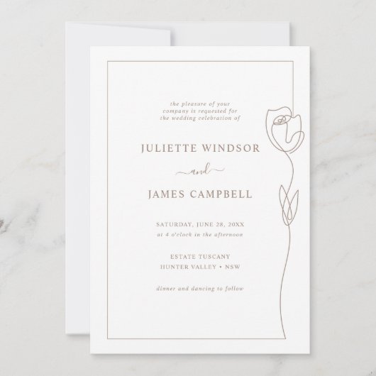 ラインスケッチバラフラワー結婚式招待状 招待状 (正面)