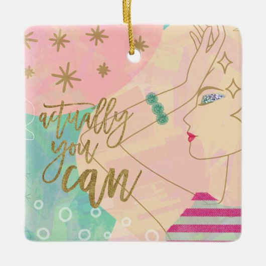 ラインスケッチ女性引用文実際にアートできる セラミックオーナメント (正面)