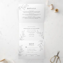 ラインスケッチ葉リーフすべて1つの招待状 三つ折り招待状