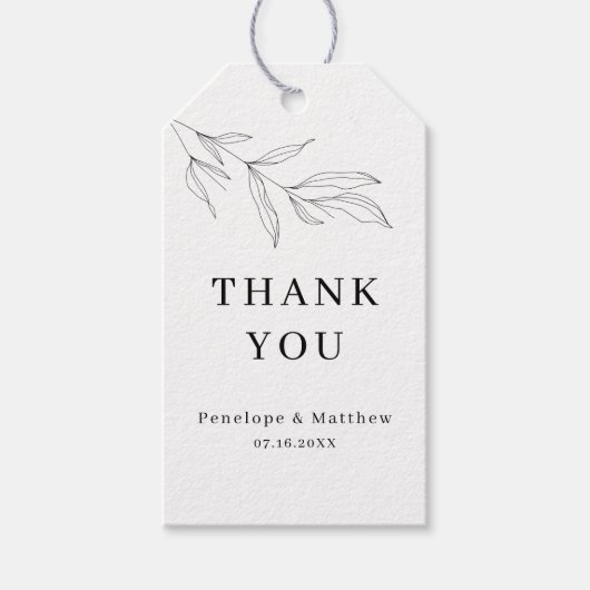 ラインスケッチ葉リーフサンキューラベル ギフトタグ (正面)