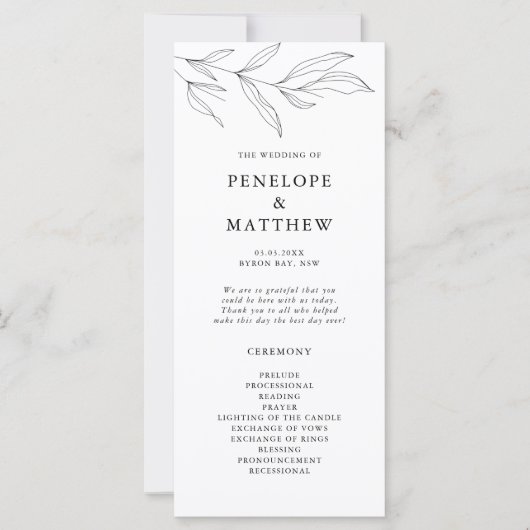 ラインスケッチ葉結婚葉式プログラム (正面)