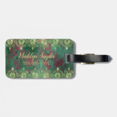 ラインストエレガントーンを持つ金ゴールドトンボが緑に浮かぶ ラゲッジタグ (裏面横)