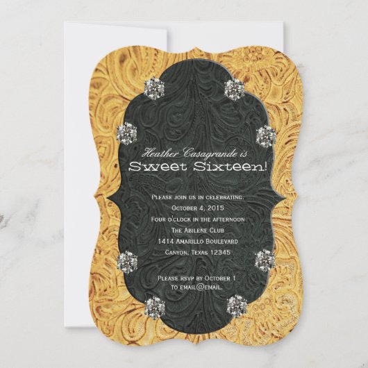 ラインストン女性のカーボーイSweet sixteen誕生日 招待状 (正面)
