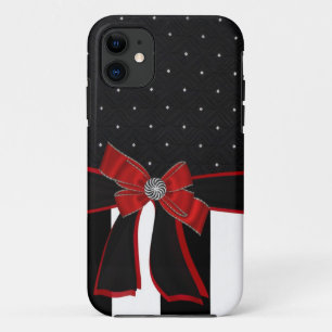 ラインストーンおよび弓Iphoneの黒く及び白い箱 iPhone 11 ケース