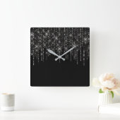 ラインストーンきらきら光るオンブラック スクエア壁時計 (ホーム)