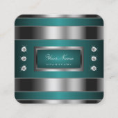 ラインストーンとの贅沢な銀とフェイクティール（緑がかった色） スクエア名刺 (正面)