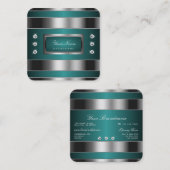ラインストーンとの贅沢な銀とフェイクティール(緑がかった色) スクエア名刺 (正面/裏面)