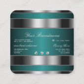 ラインストーンとの贅沢な銀とフェイクティール(緑がかった色) スクエア名刺 (裏面)