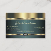 ラインストーンとラグジュアリーゴールデンとダークフェイクティール（緑がかった色） 名刺 (裏面)