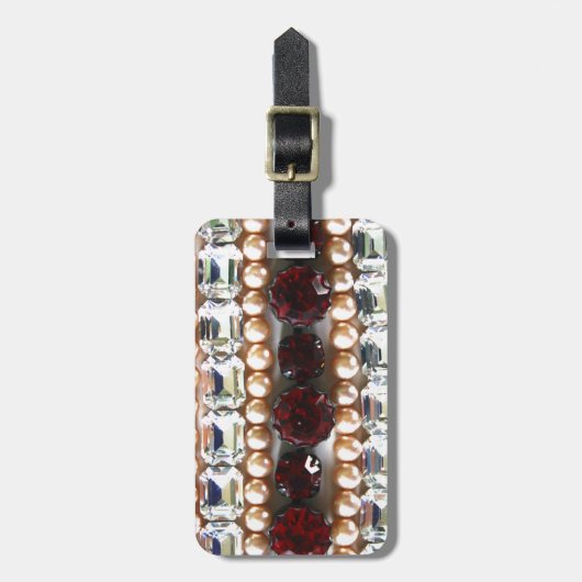 ラインストーンと真珠 – ヴィンテージジュエリー ラゲッジタグ (正面縦)