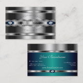 ラインストーンと贅沢な銀フェイク色と青 名刺 (正面/裏面)