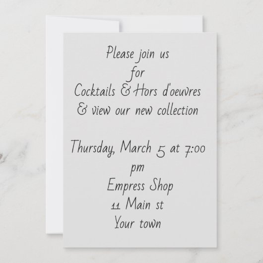 ラインストーンのハットが付いたファッションショーの招待状 招待状 (裏面)