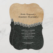 ラインストーンの女性のカーボーイの黒のSweet sixteenの誕生日 招待状 (正面/裏面)