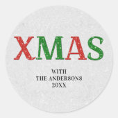 ラインストーングリッタークリスマスレッドグリーンクリスマスファミリー ラウンドシール (正面)