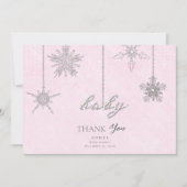 ラインストーングリッタースノーフレークスピンクウィンターベビー サンキューカード (正面)