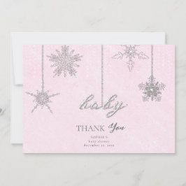 ラインストーングリッタースノーフレークスピンクウィンターベビー サンキューカード