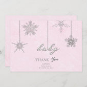 ラインストーングリッタースノーフレークスピンクウィンターベビー サンキューカード (正面/裏面)