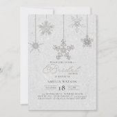 ラインストーンスノーフレークスホワイトウィンターブライダルシャワー 招待状 (正面)