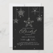 ラインストーンスノーフレーク白黒ブライダルシャワー 招待状 (正面)