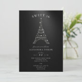 ラインストーンズエッフェルパリブラックミニマルスウィート16 招待状 (スタンド正面)