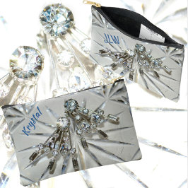 ラインストーンヴィンテージアールデコエレガントシルバーグレイ アクセサリーポーチ