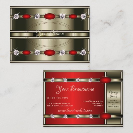 ラインストーン付き豪華な赤い輝き金属光学 名刺 (正面/裏面)