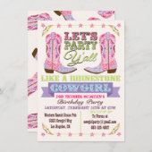 ラインストーン女性のカーボーイバースデーパーティ招待状 招待状 (正面/裏面)